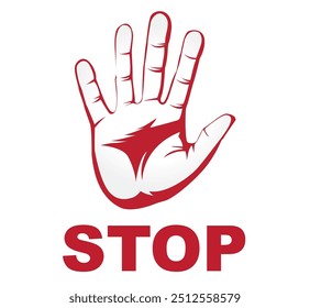 A vector of a bold STOP _ Please Stop hand symbol ideal for signs, branding, or custom T-shirt designs. Easily editable for various creative and promotional uses.