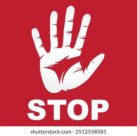 A vector of a bold STOP _ Please Stop hand symbol ideal for signs, branding, or custom T-shirt designs. Easily editable for various creative and promotional uses.