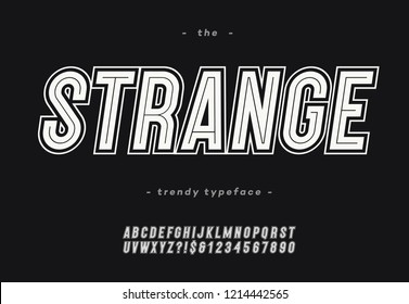 Vector bold strange alphabet modern typography sans serif style for t shirt, racing, game, promotion, poster, decoration, sale banner, printing on fabric. Cool font. Trendy typeface. 10 eps