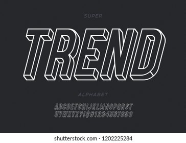 Vector bold trend alphabet modern typography sans serif 3d line style for book, promotion, poster, decoration, t shirt, sale banner, printing on fabric. Cool font. Trendy typeface. 10 eps