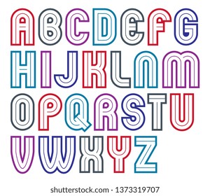 Vector bold upper case alphabet letters collection made with white lines, can be used in poster design as newspaper advertising