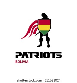 Vector Bolivia Flag Patriots Soldier Logo. Mascot Character Design. Memorial Day Army man with Shield. Vector Freedom Leader Logo illustration