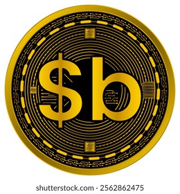 Vector of boliviano bolivia Digital Currency in gold and black colors on a white background.