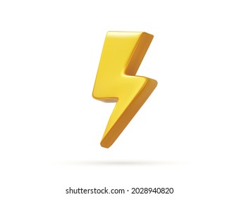 Vector bolt lighting yellow 3d icon. Realistic thunder, symbol of energy, danger and power. Thunderbolt electric emblem.