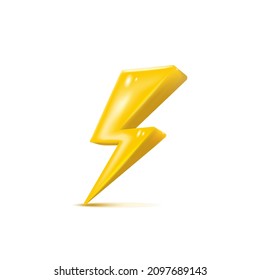 Vector Bolt Lighting Yellow 3d Icon. Realistic Thunder, Symbol Of Energy, Danger And Power. Thunderbolt Electric Emblem.