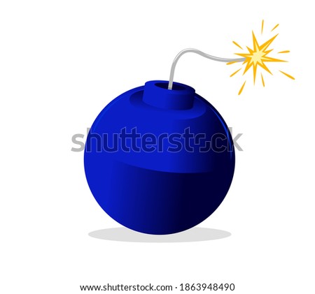 Vector bomb - Blue lit bomb on white background.