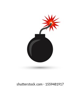 Vector bomb with burning wick on a white background