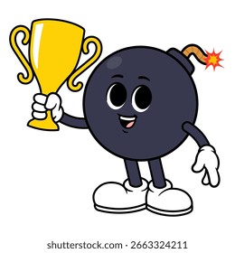 Personaje de la bomba de Vector sosteniendo un trofeo