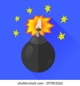 Vector Bomb Icon Isolated on Blue Background. Long Shadow