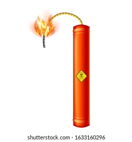 Vector Bomb Icon on White Background. Detonate Dynamite Concept. TNT Red Stick. Design Element for Flyer and Poster. Explode Flash, Burn Explosion.