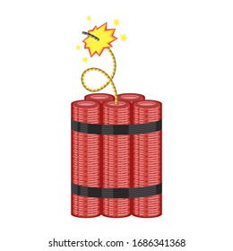 Icono de la bomba vectorial en fondo blanco. Detonar concepto dinamita. TNT Red Stick. Elemento de diseño para volante y póster. Explotar Flash, quemar explosión.