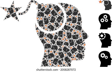 Vector bomb idea fractal is done from random recursive bomb idea pictograms. Recursive mosaic from bomb idea.