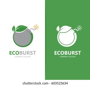 Vector of a bomb and leaf logo combination. Detonate and eco symbol or icon. Unique weapon and natural, organic logotype design template.