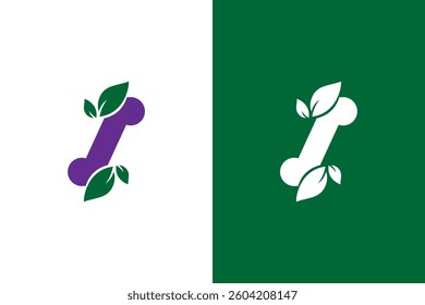 Vector bone and leaf logo combination. Unique organic bone logotype design template.