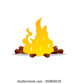 Vector Bonfire Cartoon Illustration. Burning firewood Isolated on a White Background