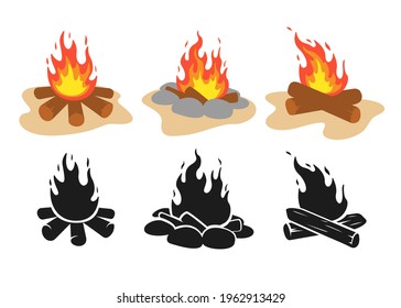 Vector bonfire. Setting up a campfire To socialize in the night of the hikers Isolated on background