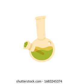 Vector bong y marihuana médica. Concepto de consumo de cannabis y legalidad de la marihuana en el mundo. Icono de Doodle con flor de cannabis Sativa y Indica. 