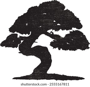 Vector Bonsai Tree or Plant can be used as a logo. Simple Minimalist Silhouette Design, Icon Illustration Element