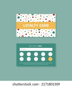 	
Vector bonus card, loyalty card template on white and green background with colorful circles	
