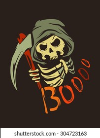 Vector "boo" poster with color death character, halloween design element