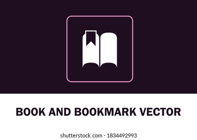 Vector of book and bookmark icon isolated on dark background. For designer.