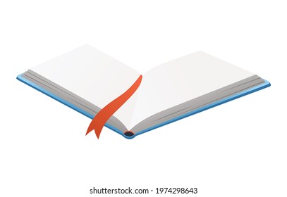 Vector book with bookmark. Learning or education concept. Design of empty book or notebook. Isolated symbol on a white background