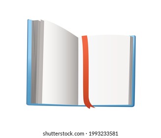 Vector book with bookmark. Learning or education concept. Design of empty book or notebook. Isolated symbol on a white background