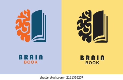 Vector Book And Brain Logo Icon. Can Be Used For Symbols Of Education And Research. Simple Flat Design Illustration.