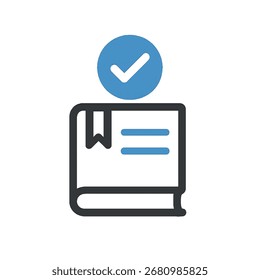 Vetor de livro e marca de verificação. Símbolo de contar histórias