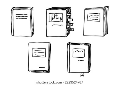 Juego de recortes de libros vectores. Dibujo a mano de ilustración escolar. Para imprimir, web, diseño, decoración, logotipo.