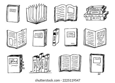 Vector book clipart set. Hand drawn school illustration. For print, web, design, decor, logo.