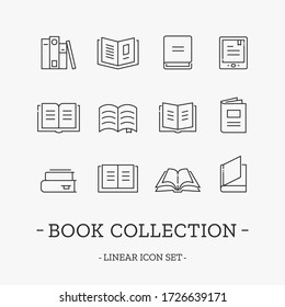 Vector book collection. Flat learning symbol design. Thin line icons