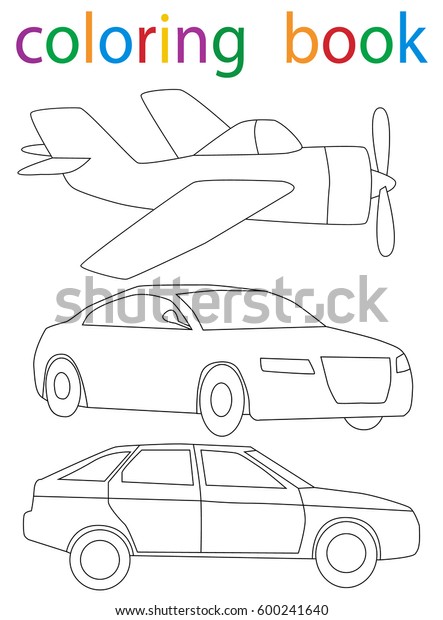 Vector, book coloring car\
and airplane