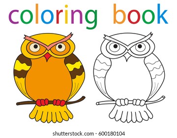 Vector, book coloring cartoon owl