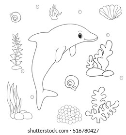 vector, book coloring dolphins character, isolated