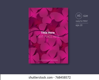 Vector book cover layout with magenta and red floral background. Ready for print.