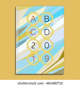 Vector book cover template with abstract blue & gold background. May use for flyer design, web templates, brochure, catalog, poster, report background or advertise publication.