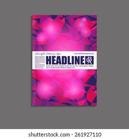 Vector book cover template with central horizon headline and various red color triangular geometric pattern and shine glows above. Flyer design/ web templates / brochure designs technology backgrounds