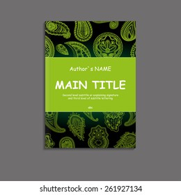 Vector book cover template with paisley pattern. Flyer design / web templates / brochure designs technology backgrounds / catalog / poster / report / advertise publication.