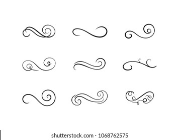 Vector Book Decoration Antique Set, Swirly Lines, Calligraphic Design Elements Isolated on White Background, Black Color.