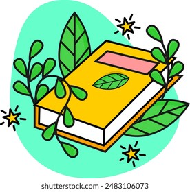 
vector book with decorative leaves with concept theme about education, school, on white background