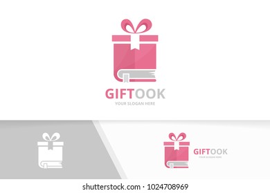 Vector book and gift logo combination. Present and market symbol or icon. Unique bookstore, library and surprise logotype design template.