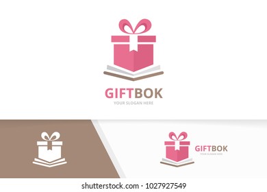 Vector book and gift logo combination. Present and market symbol or icon. Unique bookstore, library and surprise logotype design template.