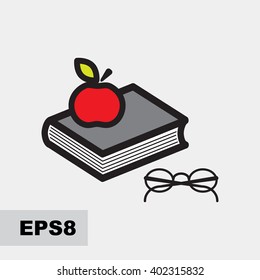 Vector book with glasses simple icon. Magazine, library or school logo isolated, education or reader symbol. 