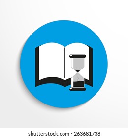Vector book and hourglass icon illustration background.