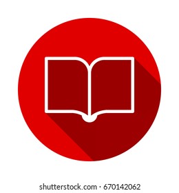 Vector book Icon isolated on red background with long shadow. flat icon