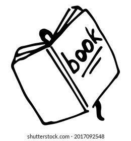 Vektorbuchsymbol. Vektorschrift. Handgeschriebene Buchschrift. Ein Bild eines offenen Buches in einem flachen Stil. Bildung.
