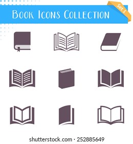 Vector book icons collection isolated on white background