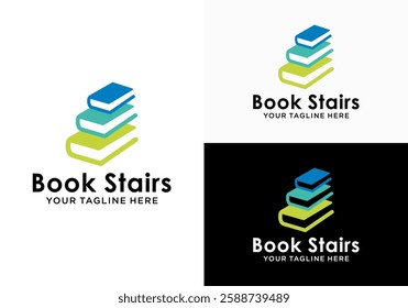 vector book ladder solution idea progress education success. design Staircase stacking books up steps career school logo vector