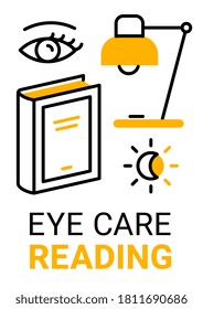 Vector book with a lamp, eye care reading concept